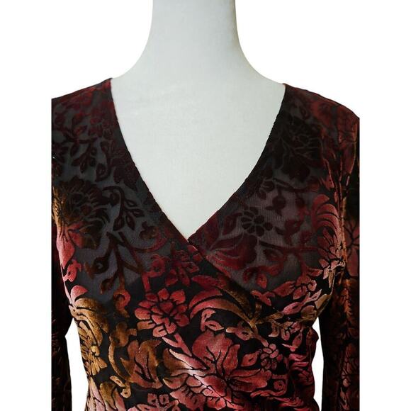 Vtg Susan Lawrence Y2K Top Sz PL Dark Fairy Whimsygoth Velvet Sheer Plum Witchy - Picture 2 of 6